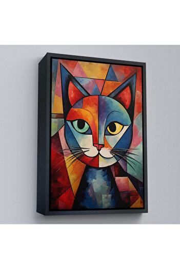 indispensablely Framed Pablo Picasso Style - Abstract Colorful Cat Painting-7375