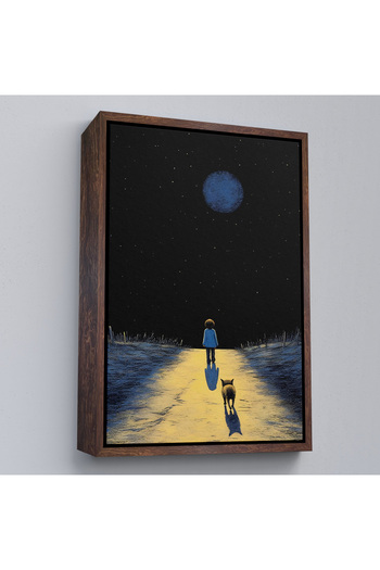 indispensablely Boy Walking to the Moonlight with Frame and His Friend Painting-7534