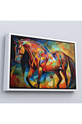 TAKI DERYASI Kubism Colorful Horse Painting with Wooden Frame-7245