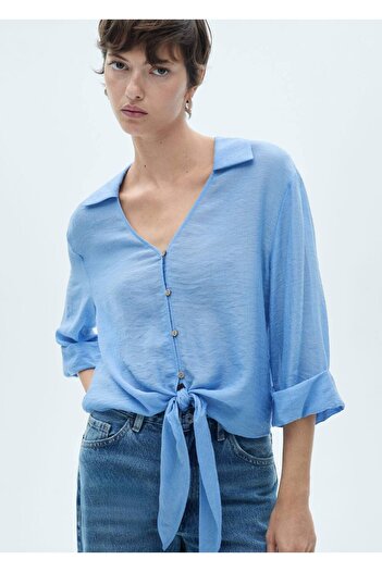 MANGO Woman Belted Bell Sleeve Blouse