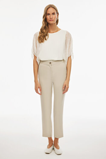Perspective Beige Colored Jorens Regular Fit Women's Trousers - Ankle Length Pipe Leg