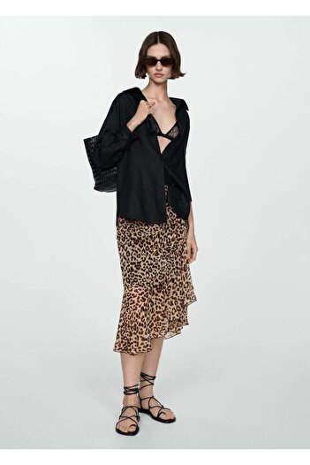 MANGO Woman Gathered Leopard Print Skirt