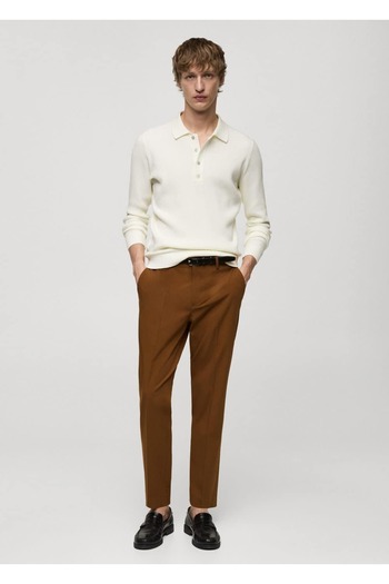 MANGO Man Tricou polo din amestec de bumbac cu nervuri