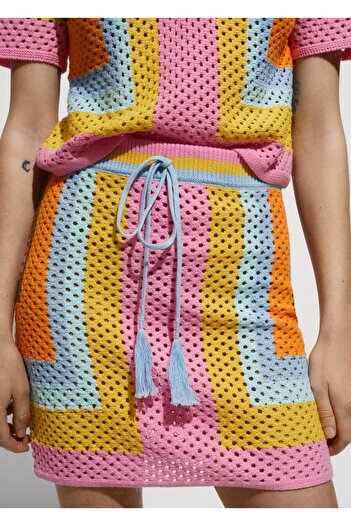 MANGO Woman Crochet Mini Skirt with Tie Detail