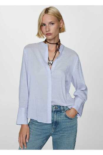 MANGO Woman Striped Draped Shirt