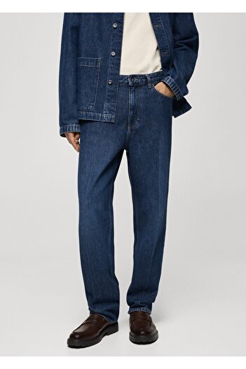 MANGO Man Relaxed Cut Ironed Striped Jean Trousers
