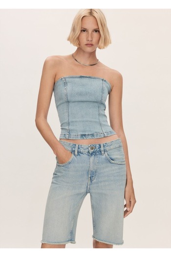MANGO Woman Plain Denim Bermuda Shorts
