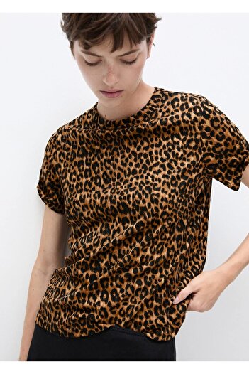 MANGO Woman Βαμβακερό μπλουζάκι με animal print