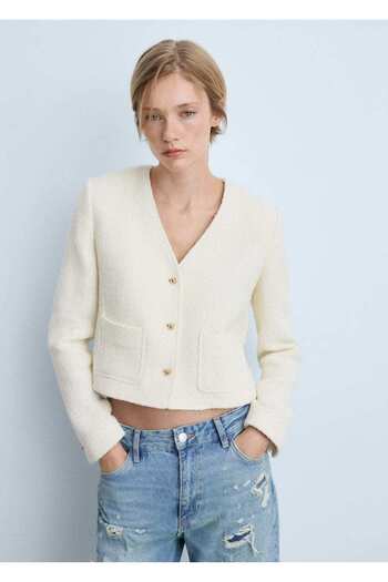 MANGO Woman V-Neck Tweed Jacket