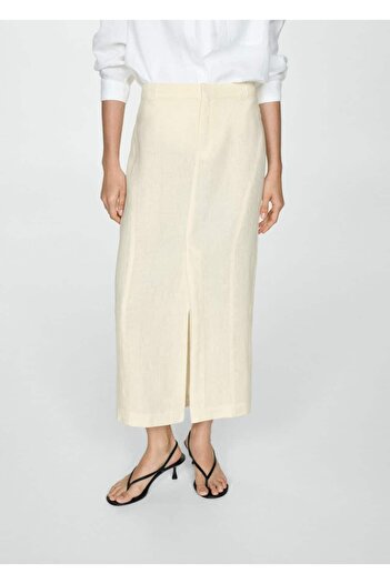 MANGO Woman Linen skirt with slits