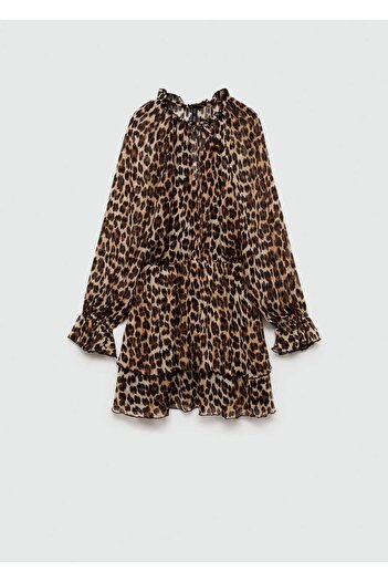 MANGO Woman Leopar desenli evaze elbise