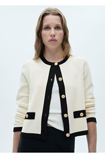 MANGO Woman Cardigan cu design de culoare contrastantă