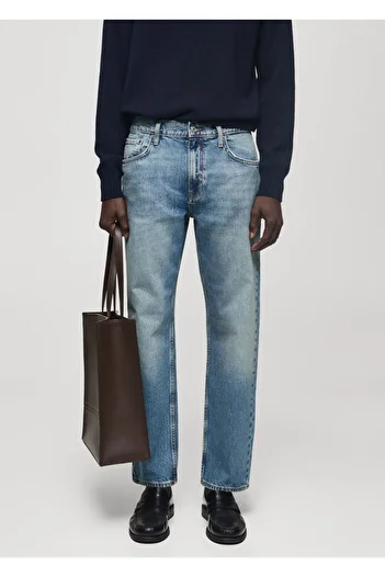 MANGO Man Ripped Light Wash Straight Cut Jean