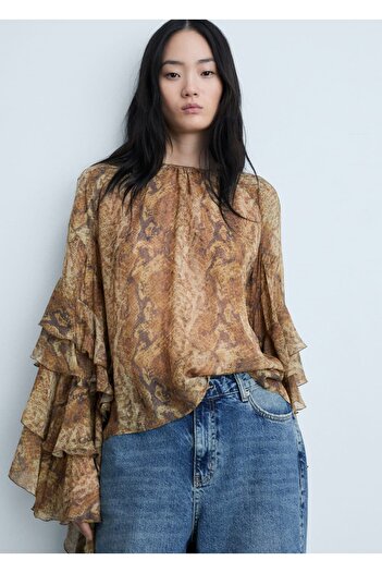 MANGO Woman Snake Patterned Flounce Blouse
