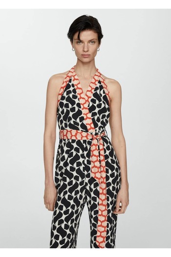 MANGO Woman Belted, Patterned Jumpsuit