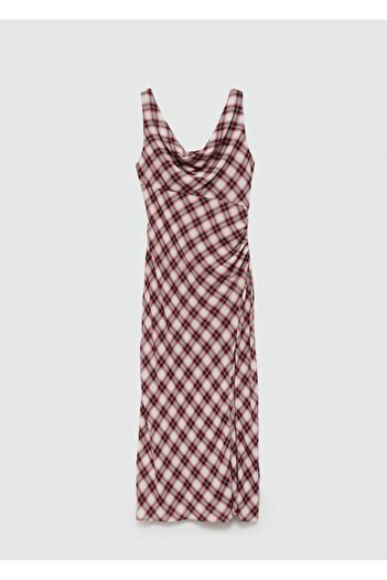 MANGO Woman Kare desenli midi elbise