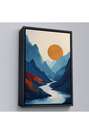 indispensablely Painting Sun Landscape between Mountains with Frame-7580
