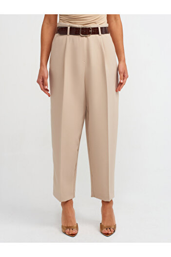 Dilvin 71297 Kemerli Havuç Fit Pantolon-Bej
