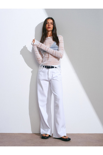 Dilvin 71480 Flowy Fabric Wide Denim Pants-White