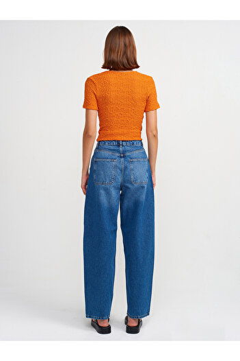 Dilvin 71686 Model Pantaloni din denim tăiați cu balon - Albastru