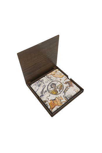 Anadolia 4-Piece Travertine Coasters - Yakto Mosaic with Special Wooden Box