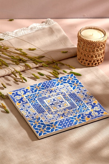 Anadolia Blue And Yellow Tile Travertine Trivet