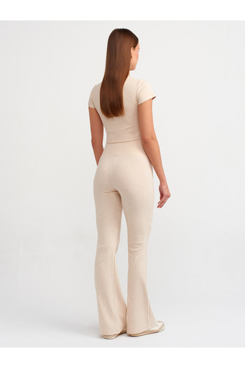 Dilvin 71050 Beige Melange Spanish Leg Ribbed Trousers
