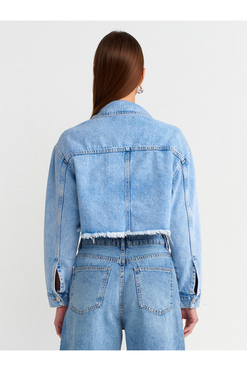 Dilvin 65347 Jachetă Crop Denim-Albastru