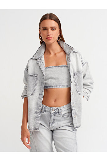 Dilvin 50724 Model - Cămașă Gri Oversize Denim