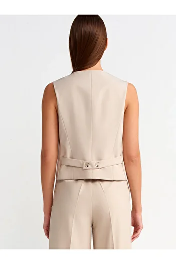 Dilvin 60543 Asymmetric Double Breasted Vest-Stone