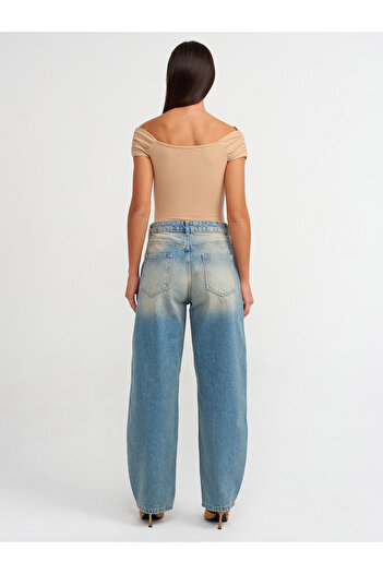 Dilvin 71476 Pantaloni largi din denim cu cusătură în față - Nuanță