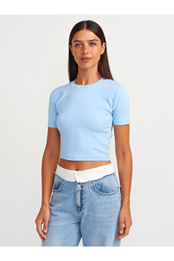 Dilvin 30124 Μοντέλο - Μπλουζάκι Crop Light Blue