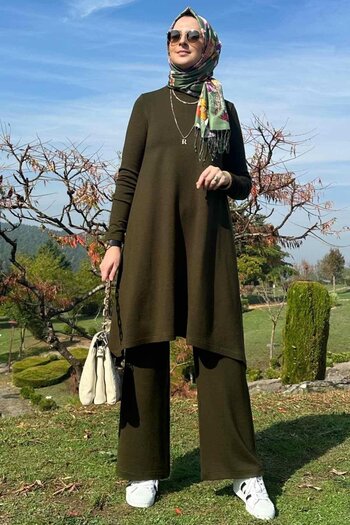 Rabia Şamlı Işıl Knitwear Set with Trousers Khaki