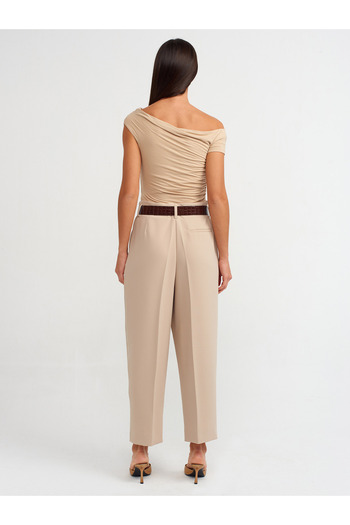 Dilvin 71297 Kemerli Havuç Fit Pantolon-Bej