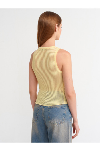 Dilvin 10410 Crew Neck Knitwear Athlete-Yellow