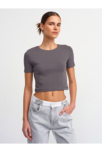 Dilvin 30124 Smoked Crop T-shirt