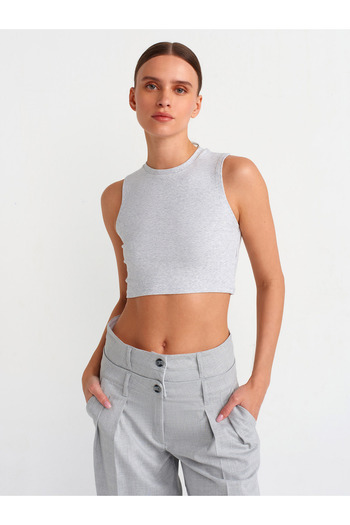 Dilvin 30998 Crop Top-Grey Melange