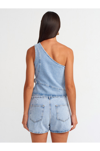Dilvin 71680 Fusta pantaloni scurți din denim albastru - Cataramă laterală