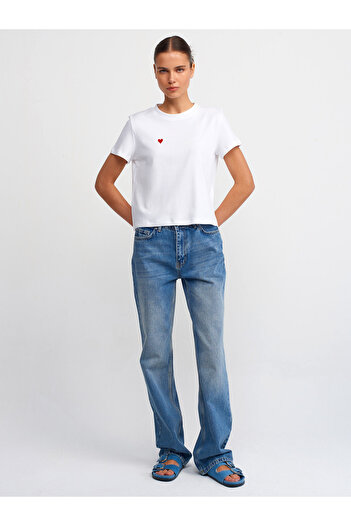 Dilvin 71427 Pantaloni largi din denim cu aspect vintage-albastru