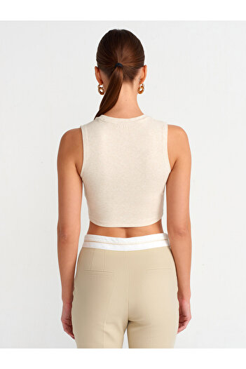 Dilvin 30998 Crop Top-Beige Melange
