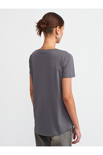Dilvin 3471 Crew Neck Basic T-Shirt-Smoked
