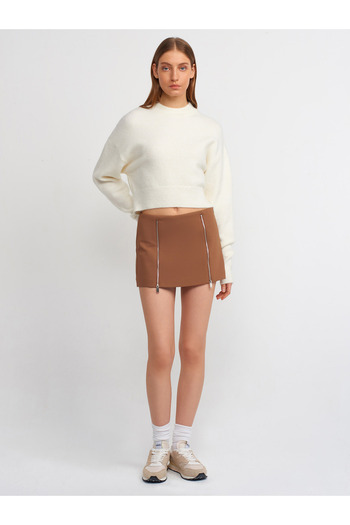 Dilvin 80810 Zippered Shorts Skirt-Camel