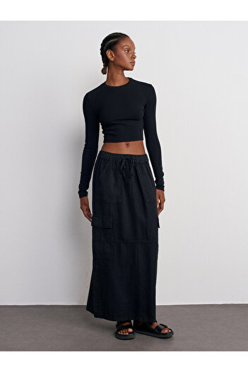 Dilvin 31236 Μαύρο μακρυμάνικο Crop Top