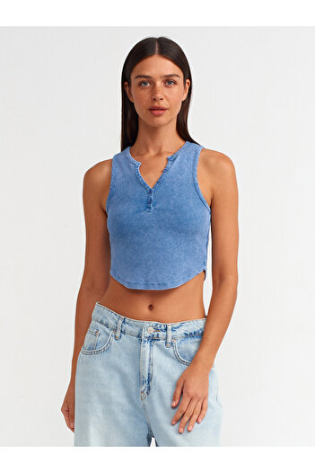 Dilvin 20844 Model Top-A.Indigo - Washing Effect