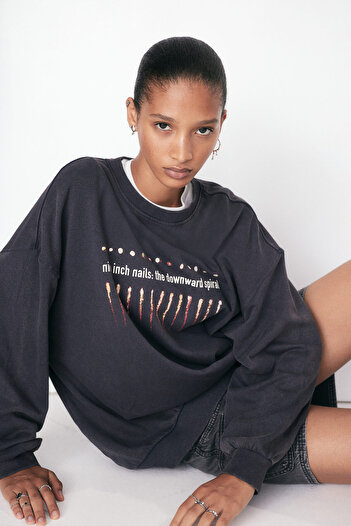 H&M Baskılı Oversize Sweatshirt