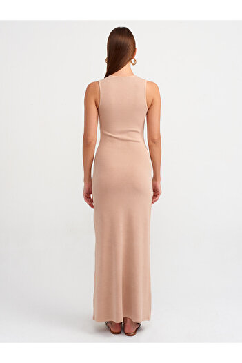 Dilvin 90868 Rochie maxi bej - Efect de spalare