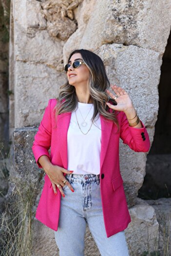 bytugcekaya Fuchsia Wool Effect Blazer Set