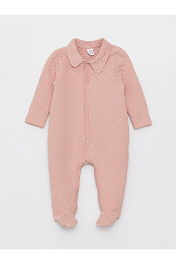 LC Waikiki Polo Collar Long Sleeve Jumpsuit for Baby Girl - 0-12 Months with Booties, 12 Months+ No Booties