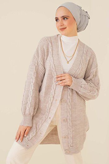 LUGMO Women's Knitwear Buttoned Front Knitted Cardigan Stone