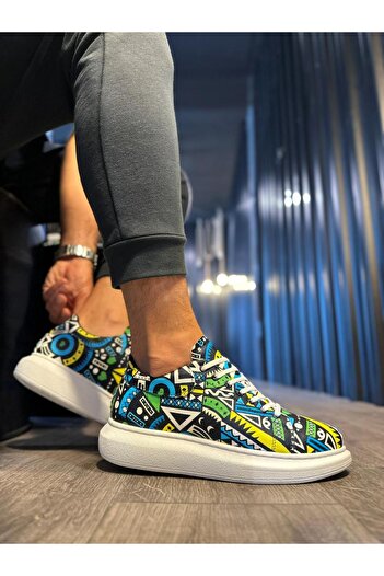 SKIRTIST High Sole Colorful Printed Casual Shoes Yellow (White Sole)
